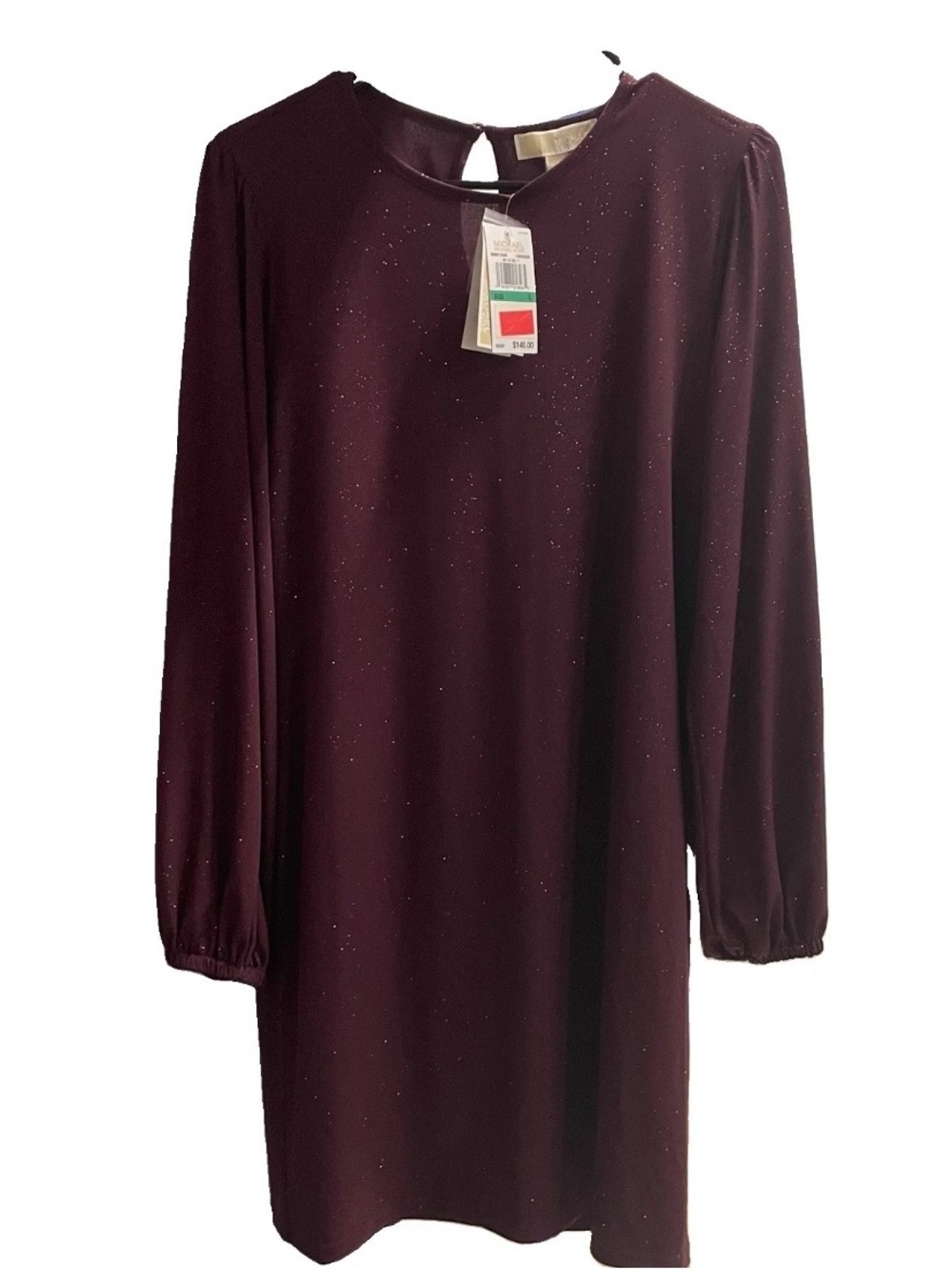 NWT Michael Kors Long Sleeve Sparkle Shift Dress Burgundy Size L Fall/Holiday